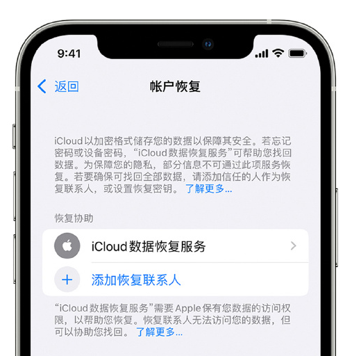 七台河苹果手机维修分享在 iPhone 上设置帐户恢复联系人的方法 